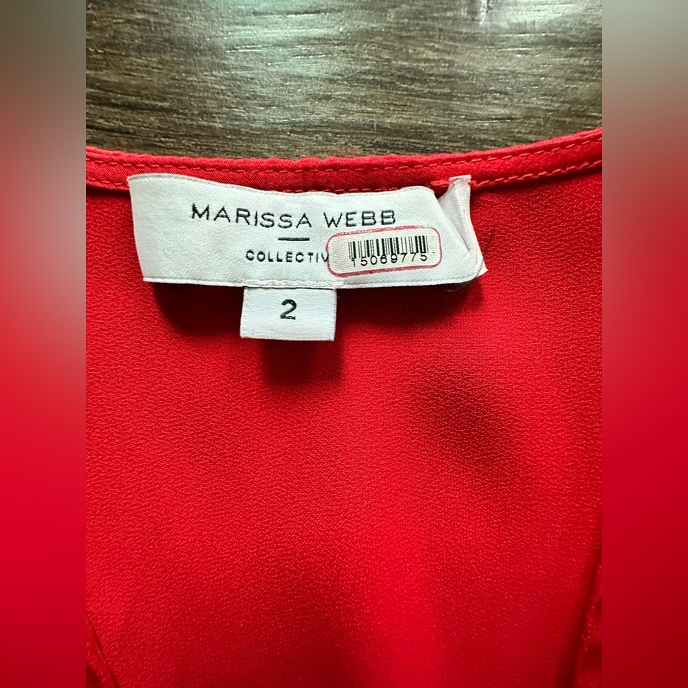 Marissa Webb x RTR Tie Waist Satin Top in Red. Size 2 - Picture 9 of 14